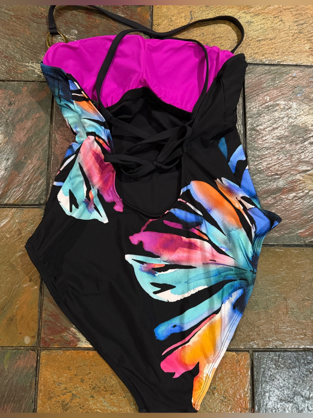 LA BLANCA 'Prism Palm' One Shoulder Black Multi One Piece Swimsuit Size M - Picture 4 of 8